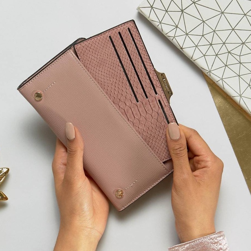 Dune Slim Purse With Removeable Cardholder (light muted pink and gold)
